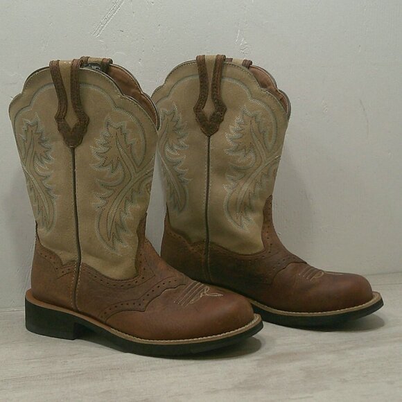 Ariat Fatbaby Heritage Western Cowgirl Brown Cream Leather Boots Size 7.5 B - Picture 8 of 11